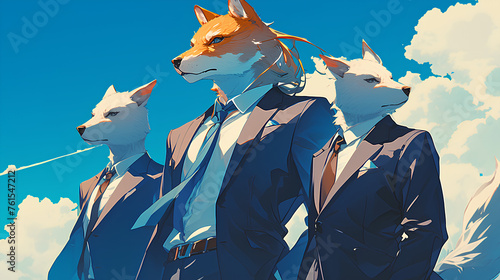 wild animals in formal uniforms, office clothes, as if they had finished work