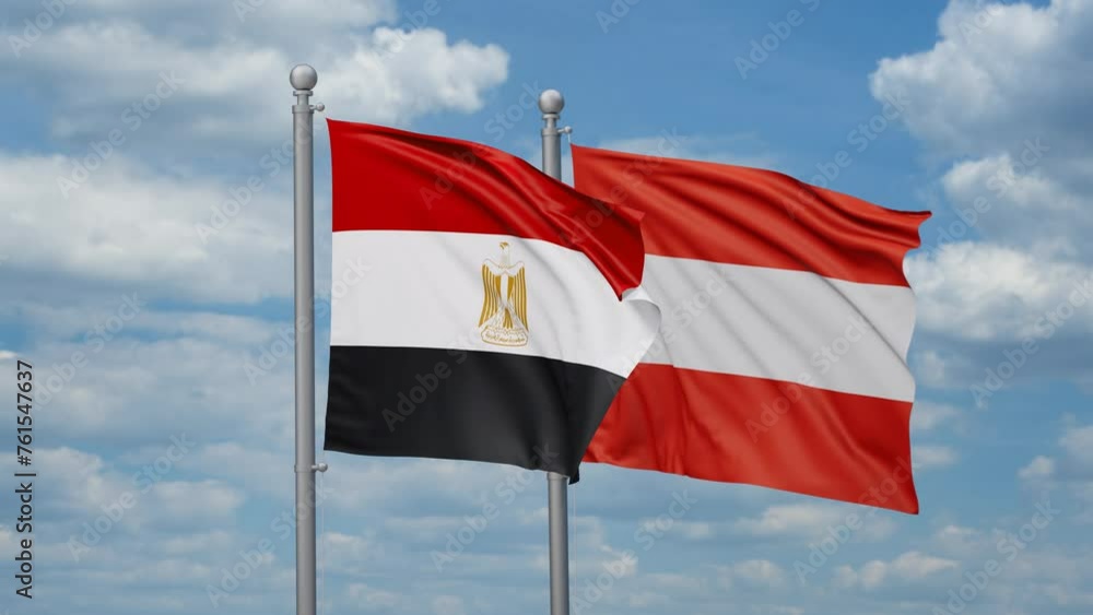 Austria and Egypt two flags waving together, looped video, two country relations concept Austria and Egypt two flags waving together, looped video, two country relations concept