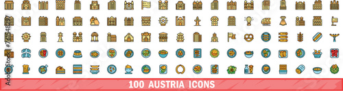 100 austria icons set. Color line set of austria vector icons thin line color flat on white