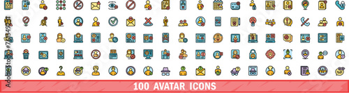 100 avatar icons set. Color line set of avatar vector icons thin line color flat on white photo