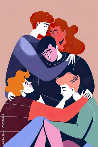 Friendship hug. Young people united in a hug (ID: 761550269)