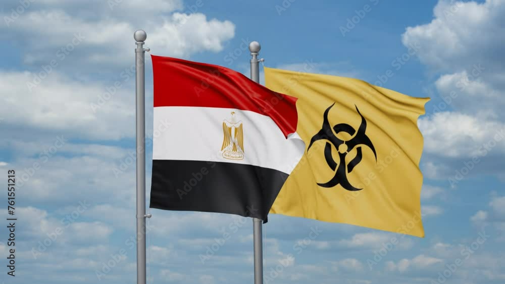 Egypt and Biological hazard flags waving together on looped video, toxic hazard and pollution warning concept Egypt and Biological hazard flags waving together on looped video, toxic hazard and pollution warning concept