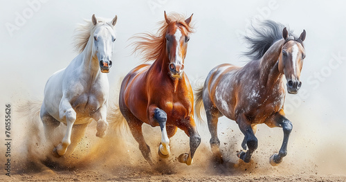 Equine Athletes Showcase the athleticism and power of horses in action, galloping or jumping against a clean white canvas Image generated by AI