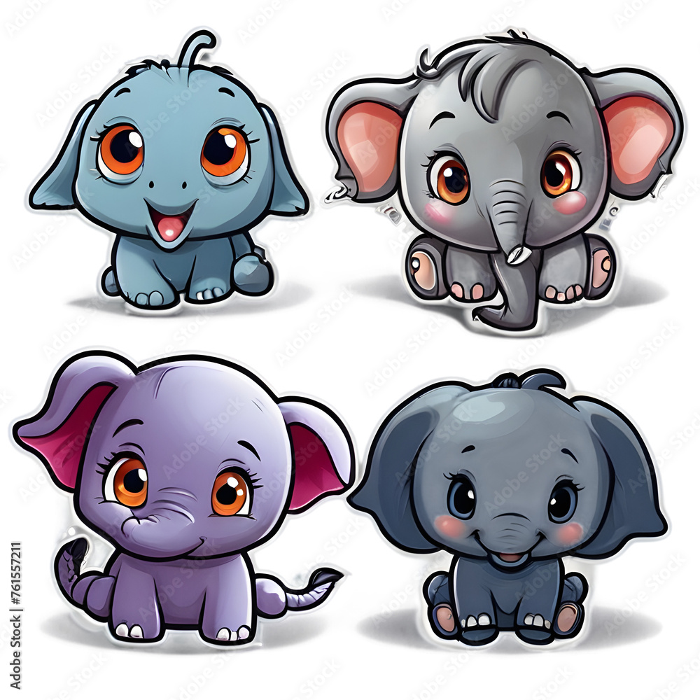 Naklejka premium Sticker Smiling Cartoon Elephant Illustration, Elephant Transparency 
