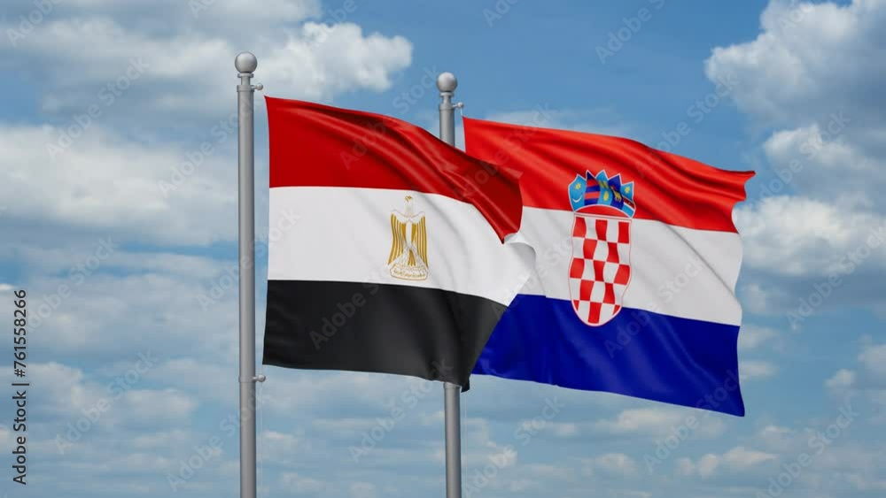 Croatia and Egypt two flags waving together, looped video, two country cooperation concept Croatia and Egypt two flags waving together, looped video, two country cooperation concept