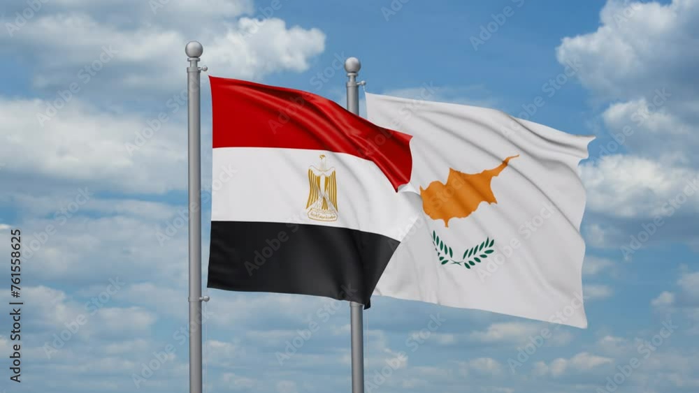 Cyprus and Egypt two flags waving together, looped video, two country relations concept Cyprus and Egypt two flags waving together, looped video, two country relations concept