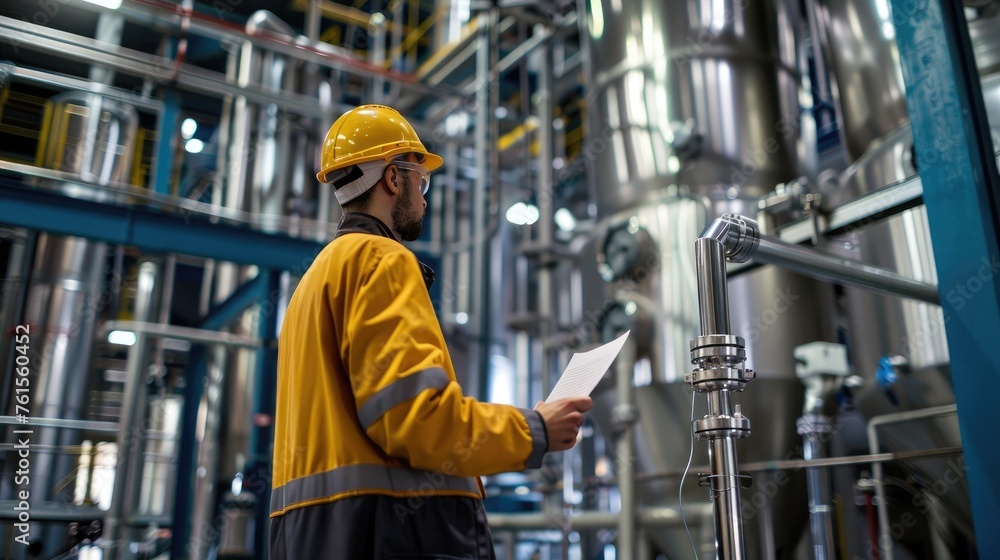 Fototapeta premium Equipment Checking, employees periodically check and maintain production equipment to prevent malfunctions