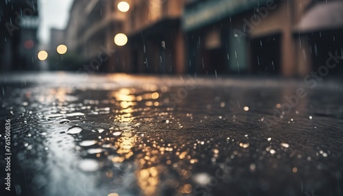 rainy day in the city, rainy day scene, empty street, rain drops on the ground