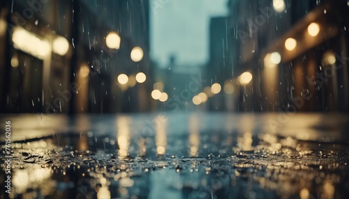 rainy day in the city  rainy day scene  empty street  rain drops on the ground