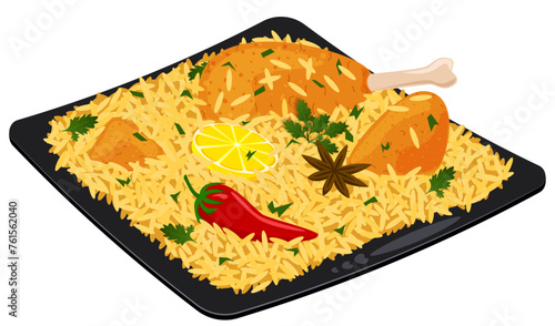 Chicken Pilaf - Asian Cuisine Illustration 