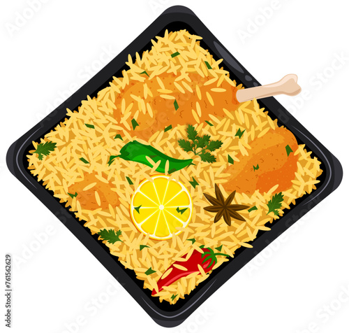 Chicken Pilaf Top View Illustration 