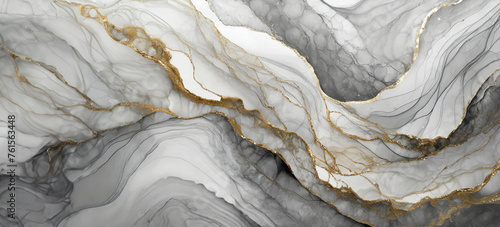 Fond abstrait, marbre gris. Modèle de vagues, lignes dorées photo