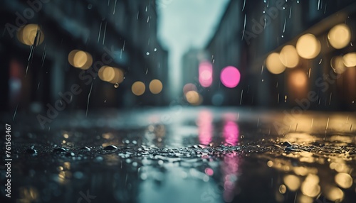 rainy day in the city  rainy day scene  empty street  rain drops on the ground