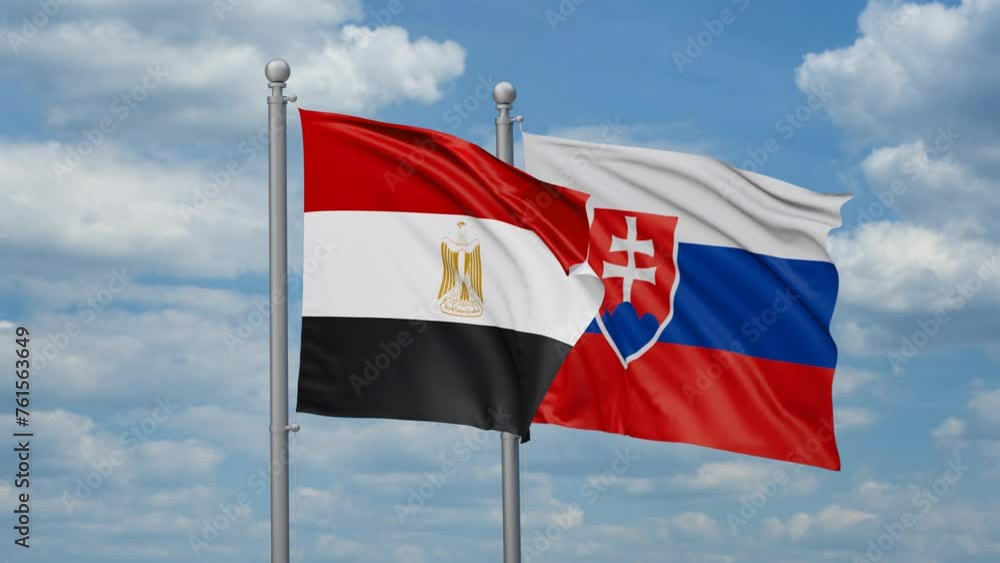 Slovak Republic or Slovakia and Egypt two flags waving together, looped video, two country cooperation concept Slovak Republic or Slovakia and Egypt two flags waving together, looped video, two country cooperation concept