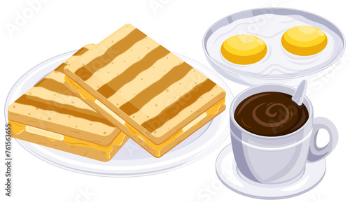 Kaya Toasts with Kopi and Eggs - Singaporean Breakfast Illustration 