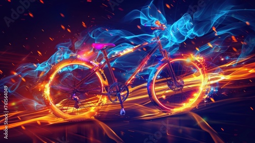 Futuristic modern bicycle with flame abstract background. AI generated image