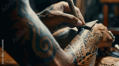 hands of the person, A close-up of a skilled tattoo artist creating a custom and intricate sleeve tattoo photography © waris