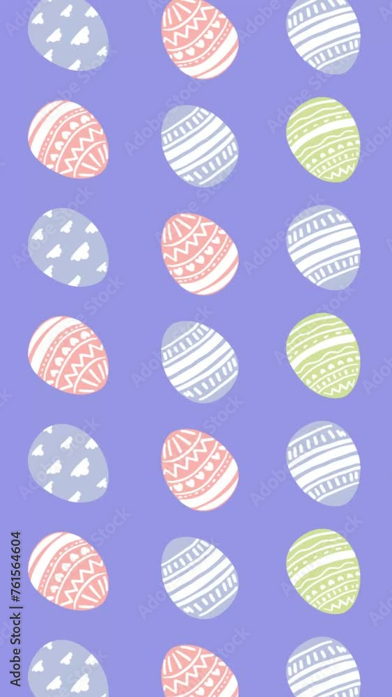 Colorful abstract hand drawn egg rolling pattern loop vertical background perfect for web banners and social media in easter day on blue background Colorful abstract hand drawn egg rolling pattern loop vertical background perfect for web banners and social media in easter day on blue background
