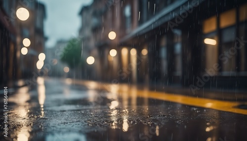rainy day in the city, rainy day scene, empty street, rain drops on the ground photo