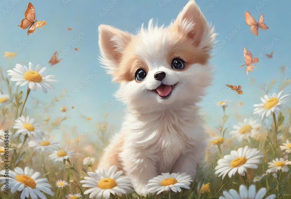 Obraz premium happy animal in a field of daisies.