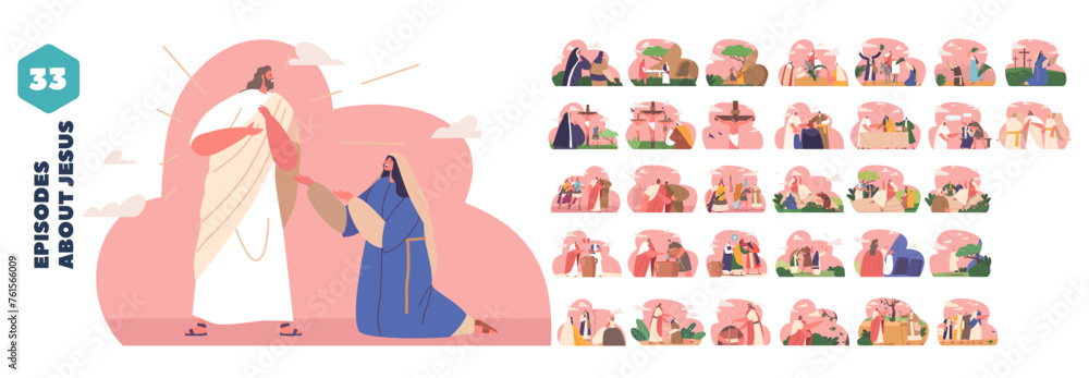 Isolated Vector Set Of Elements With Cartoon Characters Perform ...