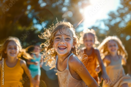 Joyful Children Playing Outdoors in Summer