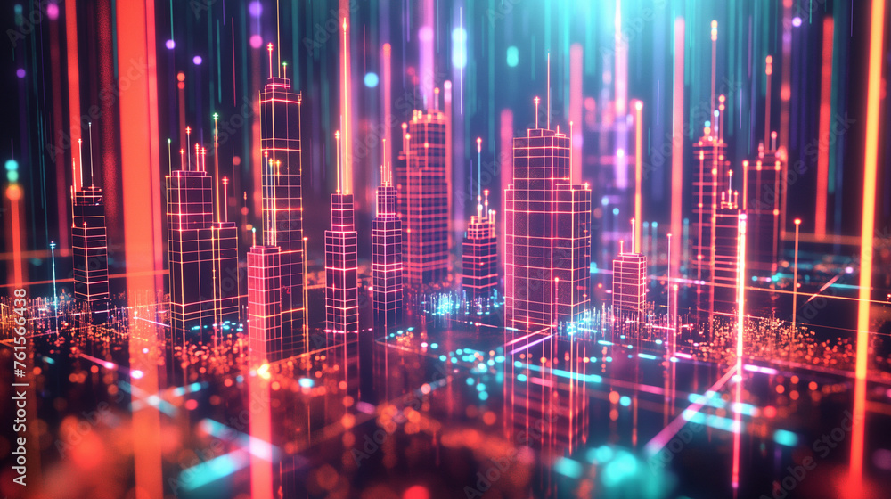 Neon Cityscape: Visualization of an Interconnected AI Network