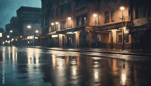 rainy day in the city, rainy day scene, empty street, rain drops on the ground © Gegham