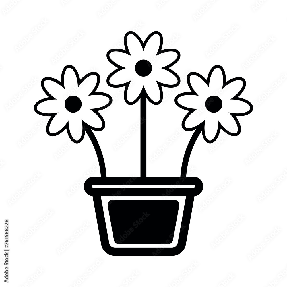 flower in flowerpot icon on white background flower in flowerpot icon on white background