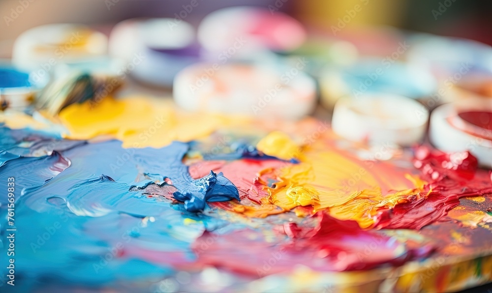 a close up of paint and a brush on a table a close up of paint and a brush on a table