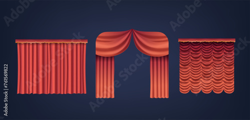 Realistic 3d Vector Velvet Red Theater Curtains, Rich And Heavy, Frame The Stage With A Dramatic Allure