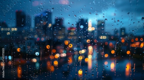 view of the city out of focus at night with rain