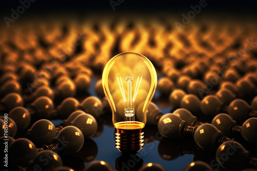 Individuality concept, one bright light bulb standing out from the crowd