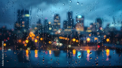 view of the city out of focus at night with rain in high resolution