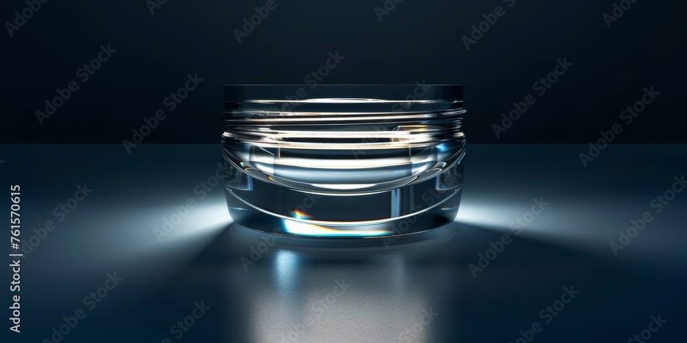 A clear glass jar is sitting on a table A clear glass jar is sitting on a table