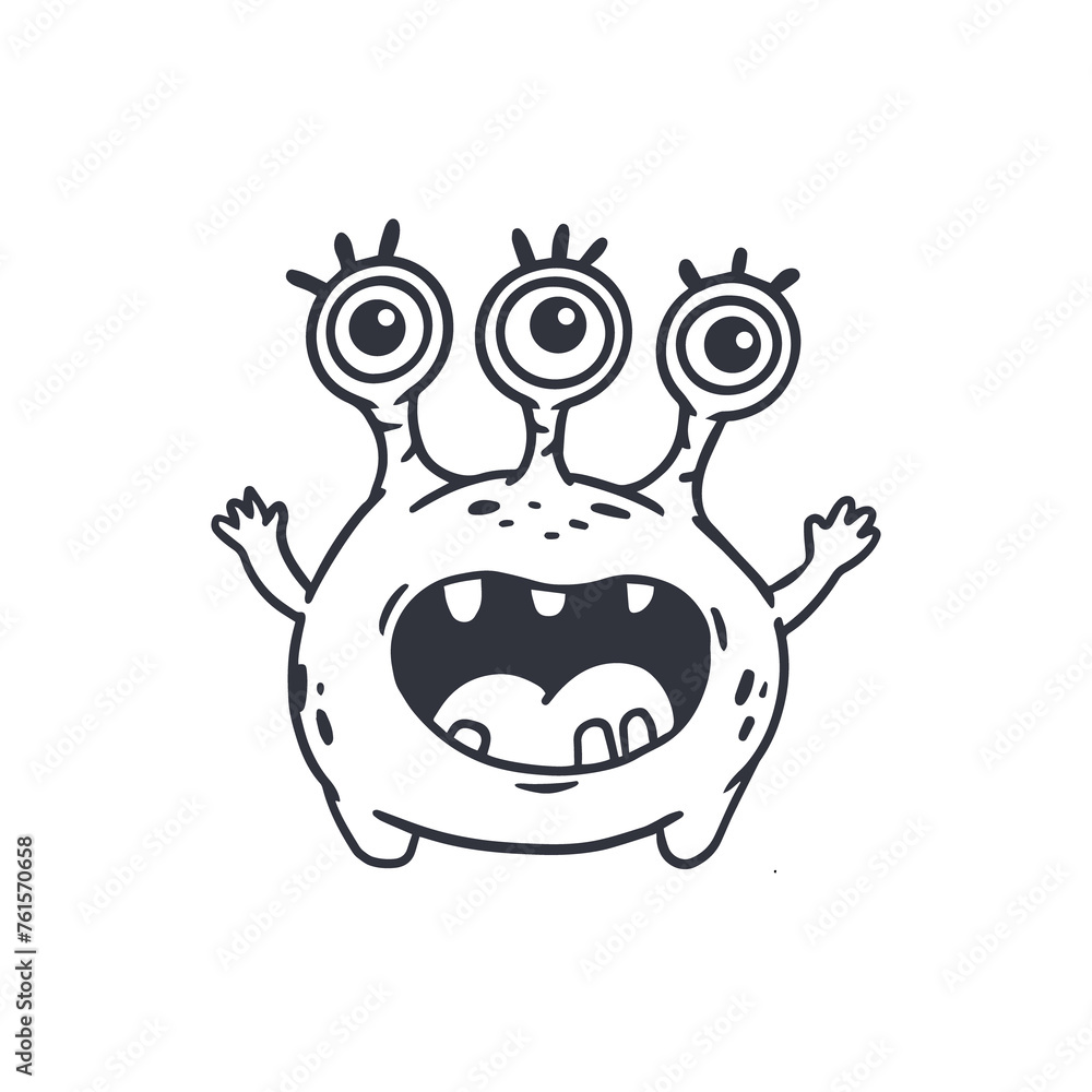 Cute cartoon monster on white background.Icon monster.Happy Alien.Coloring.Doodle Funny monster.