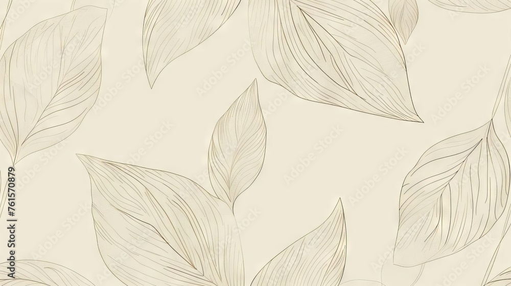 Botanical Leaf Line Art, Wallpaper Background, Luxury Natural Hand Drawn, Foliage Pattern, Minimalist Linear Contour