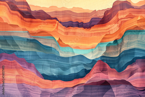 Surreal colorful landscape inspired by Grand Canyon. Rock texture, rock formations. Abstract colorful background image. Created with Generative AI technology photo