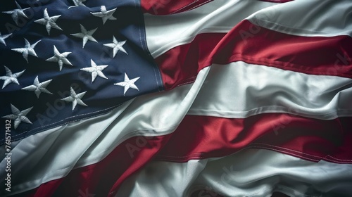 Close-Up View of the Textured American Flag With Vintage Aesthetic and Soft Lighting