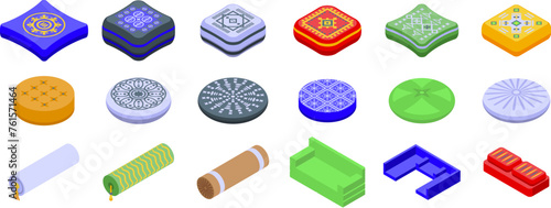 Arabic cushions icons set isometric vector. Middle east pillow. Oriental design