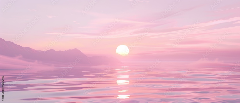 Dreamy Pink Sunset on Serene Lake
