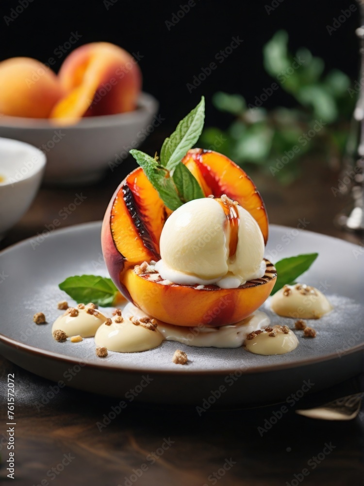 Baked peach and ice cream Baked peach and ice cream