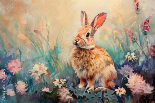Fertile Spring, Rabbit among flowers, New Beginnings