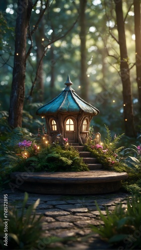 Enchanted Podium with a Fairy Forest for promote Cosmetic Concept © Gohgah
