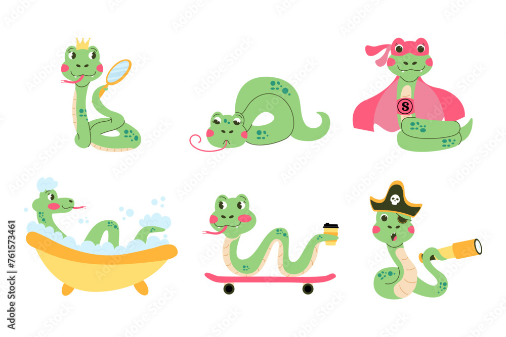Set cute character snake hand drawn Set cute character snake hand drawn