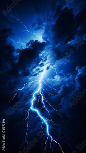 Majestic lightning strike branching out across a stormy night sky, mystical thunderbolt