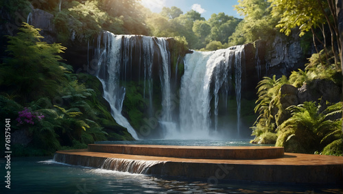Elegant Podium with Cascading Waterfalls for promote Cosmetic Concept
