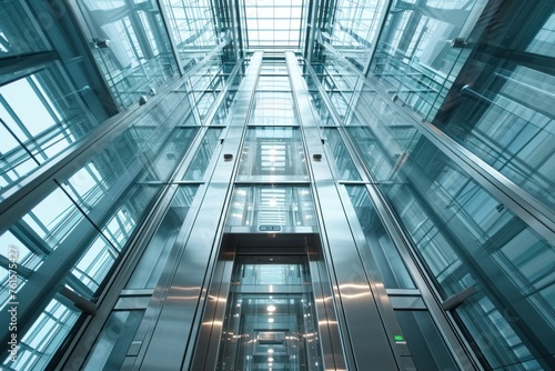 Modern Elevator Interior With Open Doors in a Contemporary Office Building Lobby