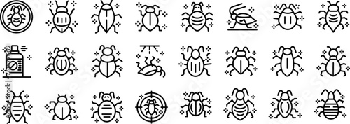 Aphid icons set outline vector. Summer nature insect. Forest garden crop