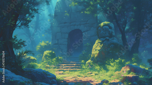 Draw the monument door of a natural landscape atmosphere